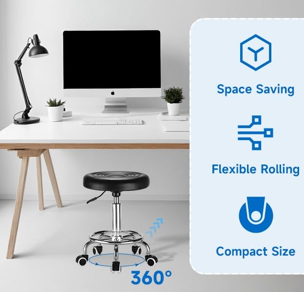 Image of CSS Furniture - 360Smooth Swivel Adjustable Height (16.5 to 20.5 inches) with Caster Wheels Doctor /Kitchen /Office /Chair /Cafeteria /Tattoo /Salon /Compact for Massage Bar Stool Finish (Black) 1Pc