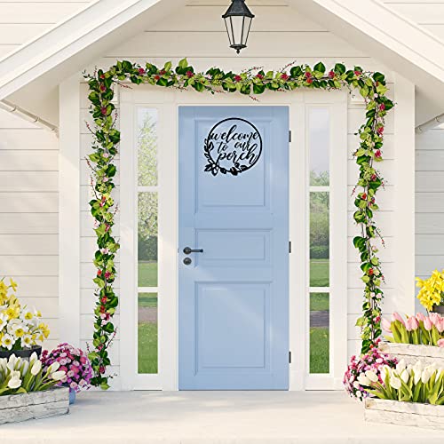 Hotop Welcome To Our Porch Metal Sign Metal Wall Decor 11.8 Inch Metal Wall Hanging Decor For Kitchen Farmhouse Home Office Wall Outdoor Decoration Supplies (Black) #TOP2