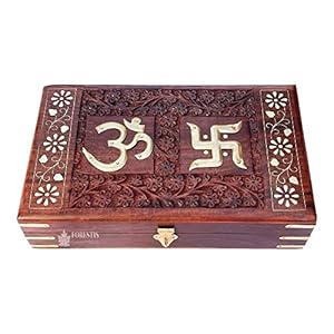 FORESTIS GALLINARIA™ Exquisitely Hand Brass-Filled Wooden OM Box for Good Luck| Jewellery Box| Handmade Decorative Case| Kit| Vanity| Organiser For Women, Girls, Necklaces, Gold, Storage, Cash, Money, Wedding Gift| Stylish| Traditional Boxes (10×6 Inches, Pious Galaxy)
