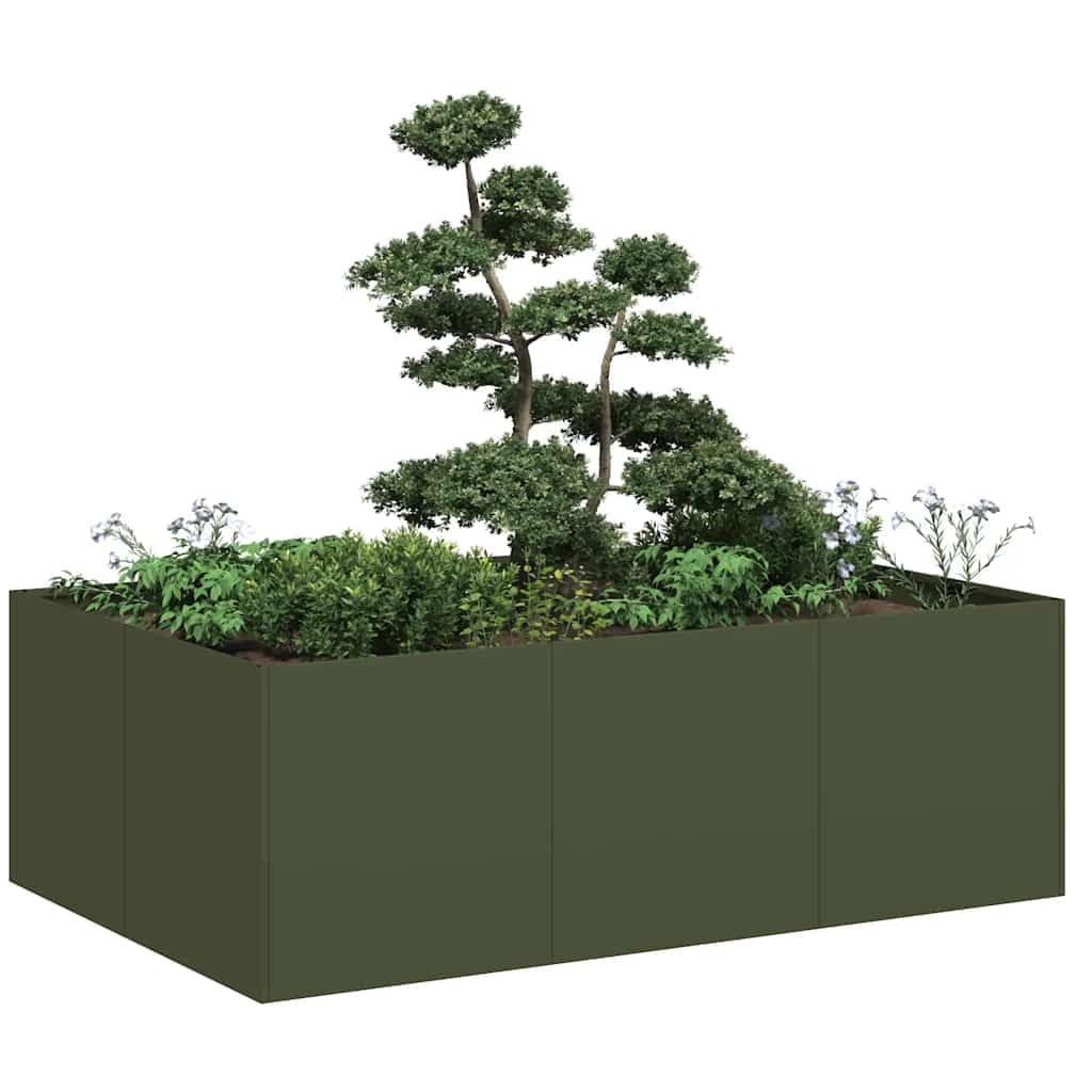IKAYAA Raised Garden Bed Galvanised planter Bottomless Galvanised Steel Planter Box for Growing Outdoor Plants, Vegetables-olive green-120 x 80 x 40 cm