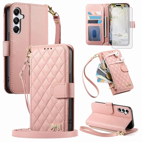 Housse Samsung S25 élégante en cuir PU avec dragonne et verre trempé haute résistance