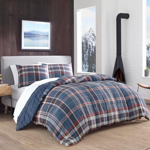Eddie Bauer Preston Flannel Comforter Set Full/Queen - Dark Grey Windowpane Plaid (Includes Comforter & Sham) - View #9