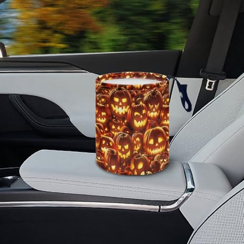 Image of Fire Pumpkins Halloween Car Trash Bin Hanging, Waste Basket - Cute, Portable, Collapsible, Waterproof Rubbish Bag for Back Seat, Floor, or Hanging Headrest