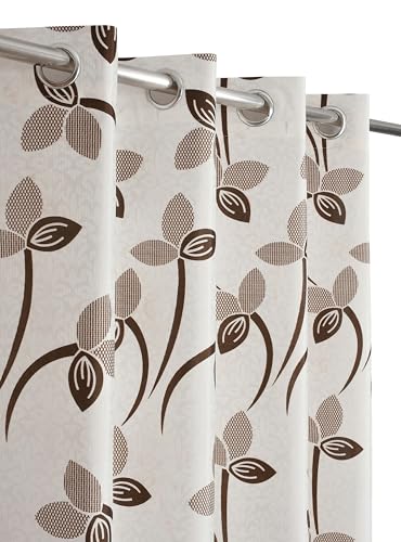Image of Floral Printed Home Decor Curtains for Living Room, Bedroom Doors and Windows Panel, Parda, Eyelets Hanging, Coffee, 4 x 9 Feet, Pack of 2