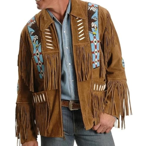BuyBuy Sports Chaqueta de vaquero para hombre, estilo águila americana, ropa exterior de cuero, gamuza tradicional vintage para hombre, flecos y cuentas, chaqueta de cuero personalizada, regalo,