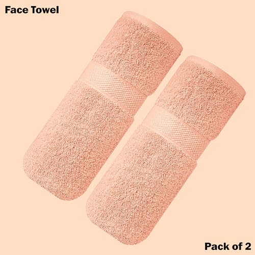 Image of Sulfar 100% Terry Ring Spun Cotton Face Towel - Quick-Dry, Highly Absorbent (480 GSM) (30 x 30 Cm) Tender Peach (Pack of 2)