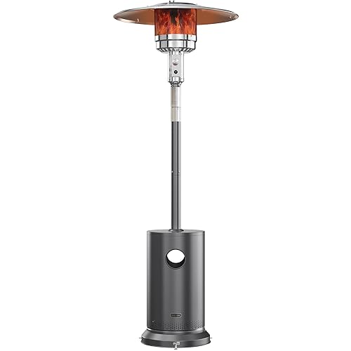 EAST OAK 55,000 BTU Propane Patio Heater with Round Table & Stainless Steel Burner, Outdoor Heater with Wheels, Ideal For Large Patios, Gardens, Outdoor Events, Commercial Use, Gray - Gray - 55000 BTU