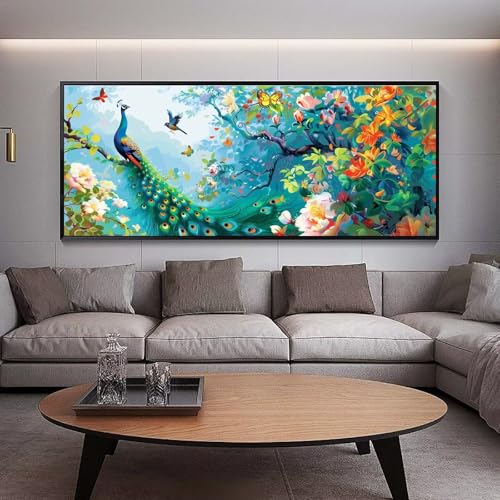Peinture diamant grand format paon XXL UDERUI 120x50 cm broderie complète