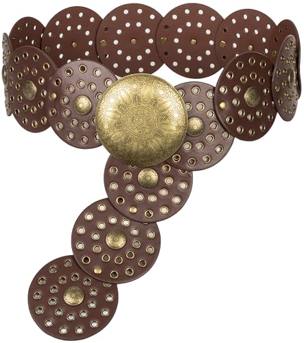 INOGIH Wide Vintage PU-Leather Western-Disc-Concho-Belt for Women - Boho Cowgirl-Belt for Dress Jeans