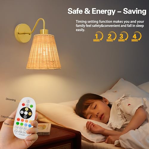 Image of Vintage Battery Operated Wall Sconce with Flower lampshade,Rechargeable Battery Powered Wall Light with Remote Control with 15 Colors for Room Decor