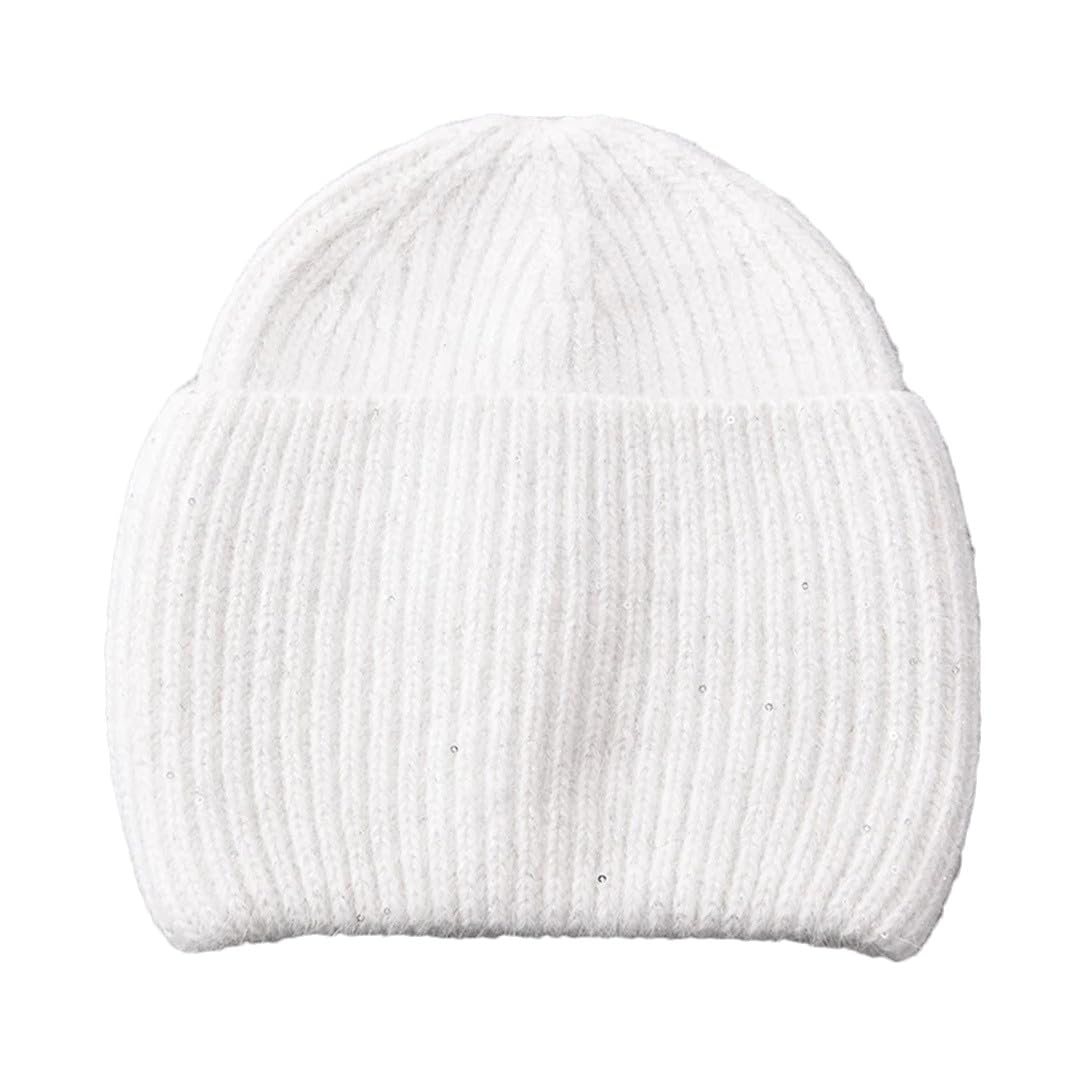 Wvapzxx Bonnet Tricoté En Mélange De Cachemire Et De Fourrure Avec Paillettes, Bonnet Skullies En Laine Pour Fille, Décontracté, Incontournable, Automne Et Hiver