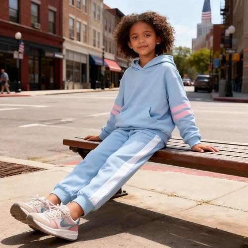 Image of 2025 Girls Sweatsuit Set Cute Hooded Sweatshirt & Jogger Pants with Pocket Casual Outfuts Set
