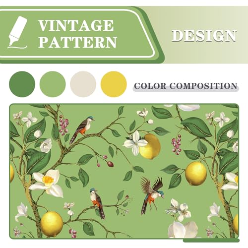 Image of MYSKY HOME Floral Blackout Curtains 95 Inch Long for Living Room Vintage Farmhouse Room Darkening for Dining Room Bedroom Lemon Hummingbird Patterned Thermal Insulated Drapes, Pack-2, W52, Sage Green