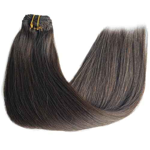 Image of Hair Extensions Real Human Hair Clip ins, 22 Inch Clip in Hair Extensions #2 Dark Brown Long Straight for Fashion Women