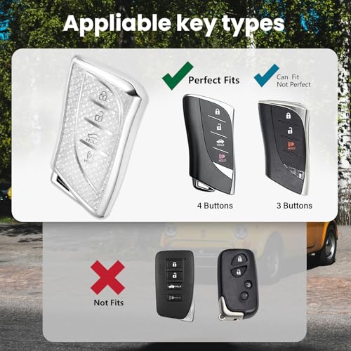 Image of Car Key Fob Cover for Lexus, Rhinestone Wristlet Case, White