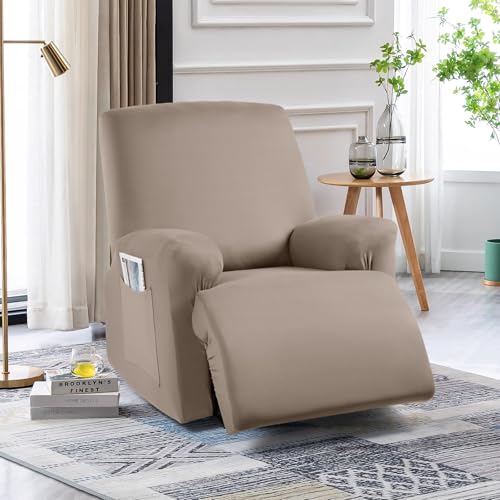 Image of TAOCOCO Recliner Chair Covers 4-Pieces for Oversized Recliner, Stretch Recliner Slipcover for Large Recliners Washable Polyester Soft Fabric Furniture Protector (Oversized Recliner, Khaki)