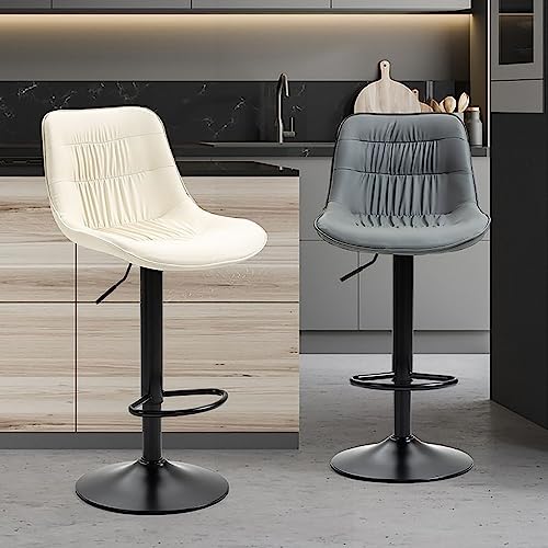 Tabourets de bar réglables avec dossier rembourré en cuir PU noir - 6