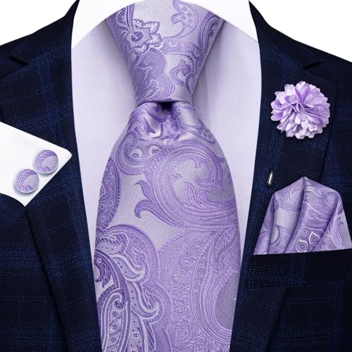 Image of Hi-Tie 5Pcs Mens Solid Color Silk Tie Satin Pretied Bowtie Lapel Pin for Men Handkerchief Cufflink Wedding Gift Box