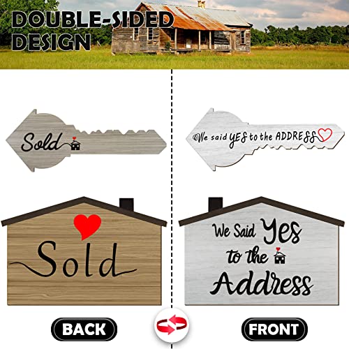 Qunclay 2 Pcs Sold Sign for New Homeowners Wooden Double Sided Real Estate Sold Key Sign Social Media Photo Props, Said Yes to the Address House and Home Sweet Home Key Shaped Wood Closing Gifts - Image 6