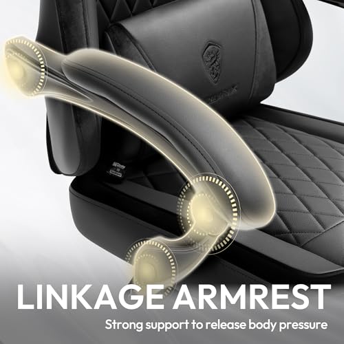 Dowinx Gaming Chair for Adults, Ergonomic Gaming Chairs with Footrest & Linkage Armrests,Game Chair mit Massagefunktion, Breathable Soft Leather Gamer Chair,Adjustable 90°–145°Recline,Black - Image 6