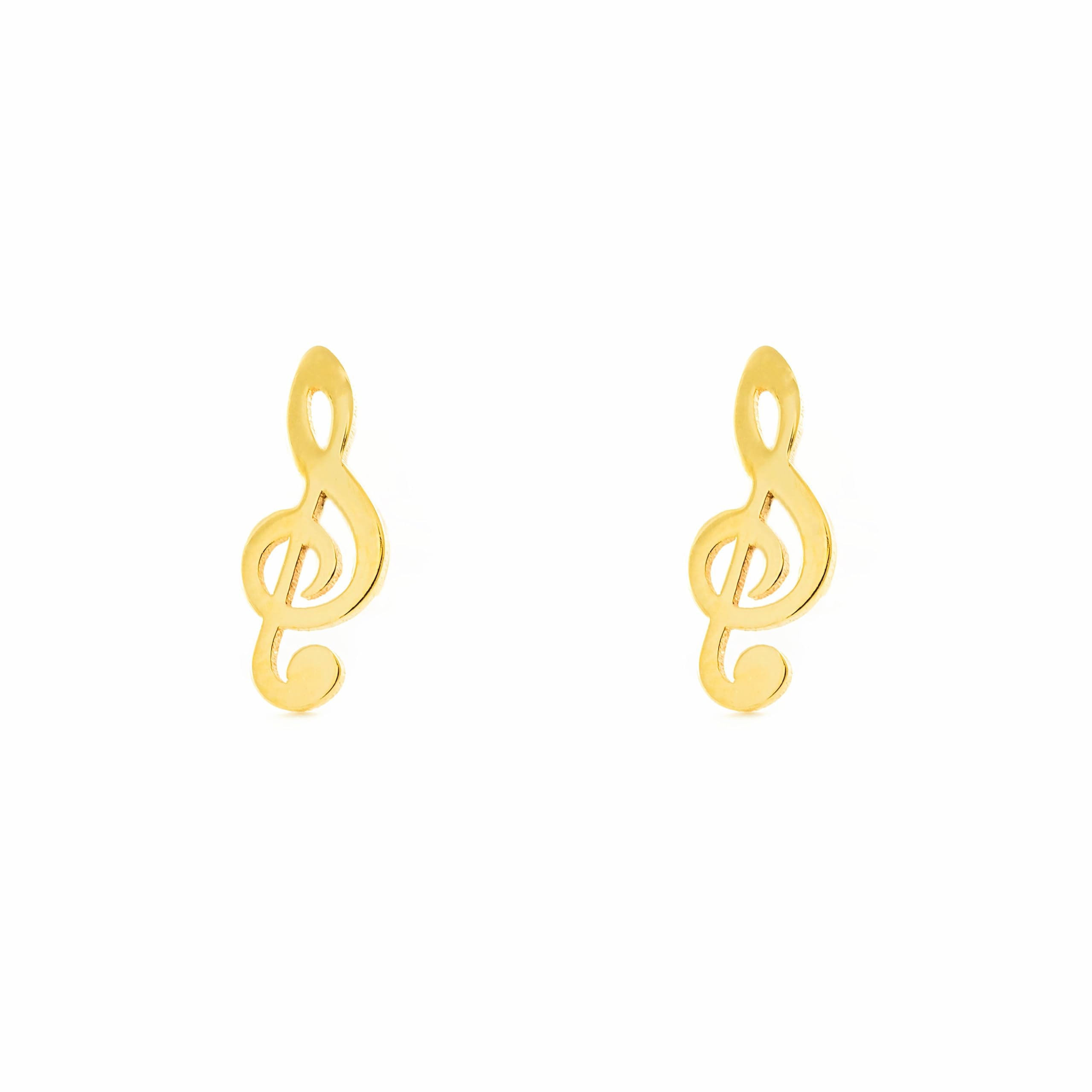Pendientes Mujer-Niña Oro Amarillo 9K Liso Nota Musical Brillo - Certificado Garantía - Mondepetit - 2662
