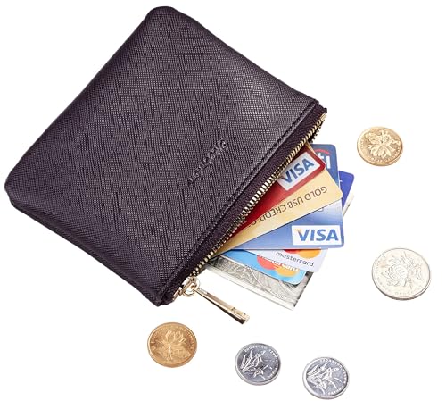 Image of Chelmon Genuine Leather Coin Purse Pouch Change Purse With Zipper For Men Women (CH Steel Purple)