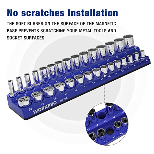 Image of WORKPRO Magnetic Socket Organizer Set, 3-Piece Holder Set Includes 1 /4 inch, 3 /8 inch and 1 /2 inch Drive Metric Socket Trays, Holds 75 Pieces Standard and Deep Sockets
