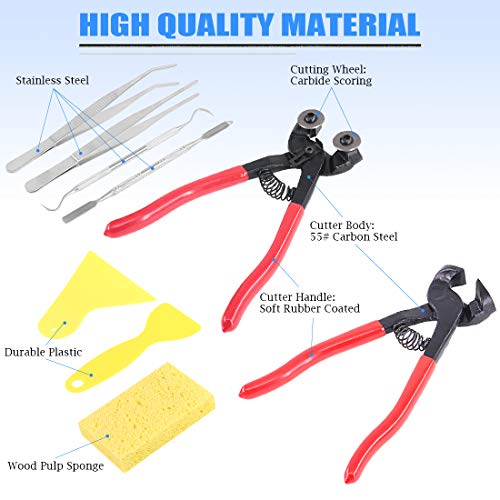 image for Glarks 9Pcs Mosaic Tools Set, 2Pcs Heavy Duty Wheeled Glass Mosaic Nip