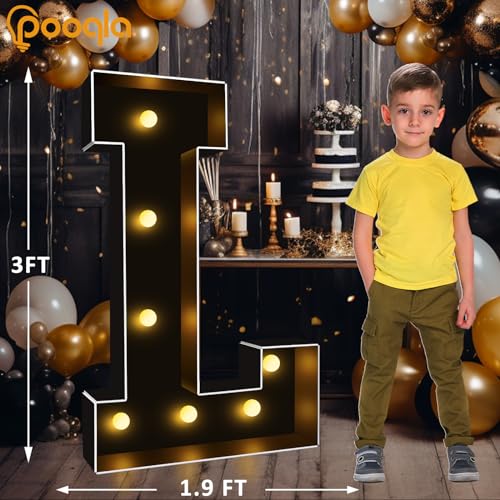 Image of Pooqla 3FT Marquee Light Up Letters, Black Large Letter L Party Decorations | LED Marquee Letters 3 Feet Tall, Black Giant Mosaic Letters Gift for Boys Men Birthday Anniversary Wedding Decoration