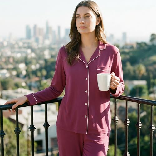 Image of HEARTNICE Womens Pajama Set, Soft Long Sleeve Pajamas & Long Pants with Pockets, Button-up Sleepwear Lounge Pjs