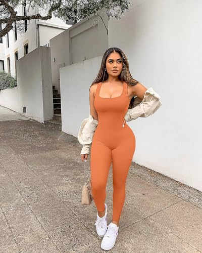 Image of YIOIOIO Womens Workout Ribbed Jumpsuit Yoga Square Neck Leggings Romper