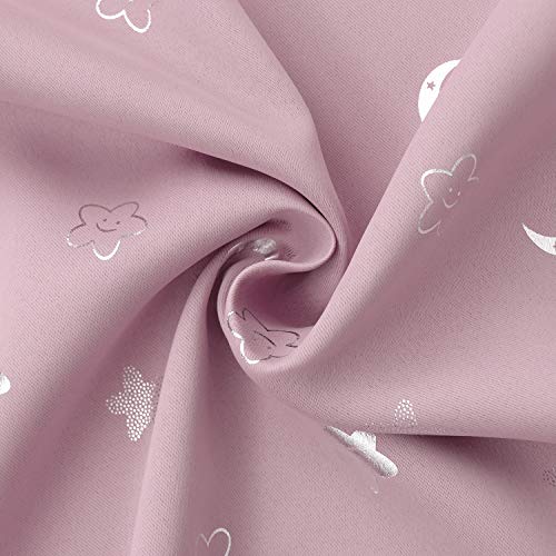 Image of BGment Pink Room Darkening Curtains for Girls Bedroom, Star and Moon Blackout Curtains for Kids Room 45Inch Long, Thermal Insulated Grommet Window Drapes for Nursery, 2 Panels, 42 Wide