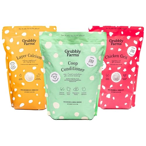 Image of Grubbly Farms Coop Necessities Bundle - Chicken Grit, Layer Calcium & Coop Conditioner - Proper Digestion, Strong Eggshells & Odor Control - Rose Quartz Grit, Aragonite Calcium, Deodorizer