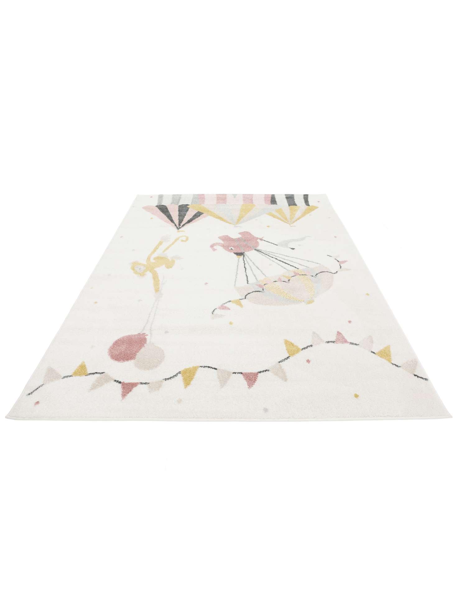 RugVista Monkey Circus, Tappeto per bambini, Moderni, 140 x 200 cm, Rettangolare, Pelo medio, Cameretta, Lavabile solo a secco, Senza sostanze chimiche pericolose, Rosa/Off Bianco