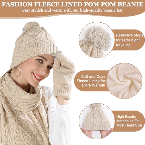 Hat Gloves Scarf Set Women Winter Knit Beanie Hat+Touchscreen Gloves+Long Scarve 3 in 1 Set Gift for Women Girls2