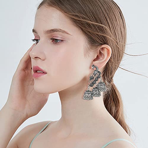 Jhumka Tassel Drop Earrings Indian Ethnic Vintage Earring Peacock Statement Oxidized Antique Traditional Jhumki Earring for Women Party Festival Boho Bohemian Bollywood Indian Jewelry Gift2