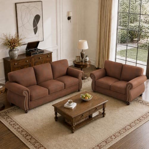 Image of Couchus 88 inch W Living Room Furniture Sets, 3-Seater&Loveseat, Caramel Rust