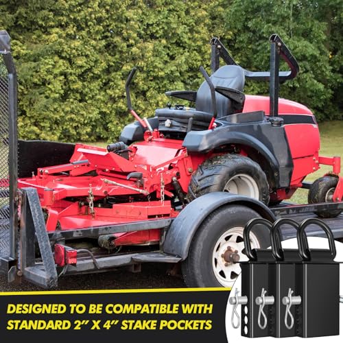 Landhoow 6 Pcs Heavy Duty Trailer Stake Pocket D Ring Adjustable D Ring Stake Pocket Tie Downs Trailer Tie Downs, Compatible with Standard 2\" x 4\" Stake Pockets, W/ 1/2\" Hitch Pin, Load Limit 5400 Lbs