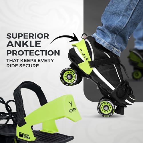 Image of JASPO Razor Adjustable Roller Skates | Unique Ankle Support | 61mm PU Wheels | Anti-Skid Surface | Lightweight | Quad Skates for Kids & Adults (Size 25-31 cm, Age 8+)