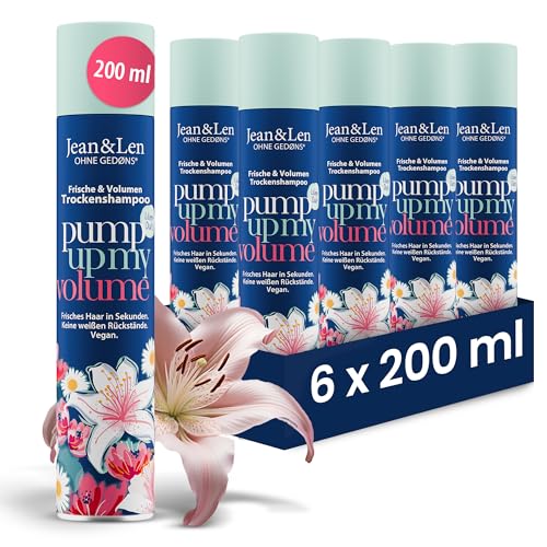 Jean & Len Champú seco Frescor y volumen, sin raíces grasas, sin residuos blancos, con aroma floral fresco a lirio, para cabello fino sin volumen, sin parabenos ni siliconas, vegano, 6 x 200 ml