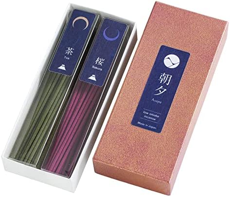 Asayu Japan Low Smoke Incense Sticks Traditional Japan Scent Set (Green Tea and Cherry Blossom), Made in Japan 40gr Quality Variety Pack - Japan (Green Tea & Sakura Cherry Blossom)