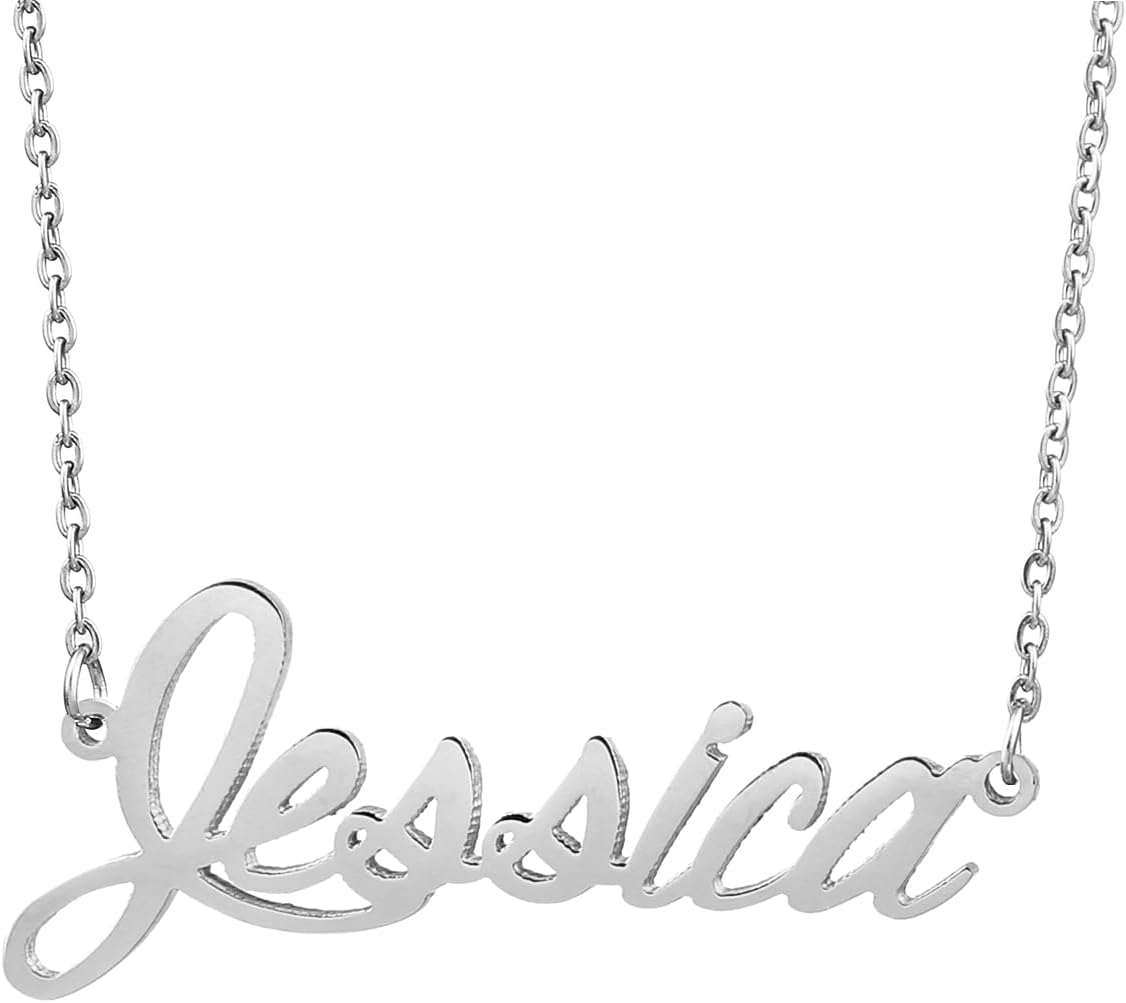 AOLO Personalized Name Necklace Custom Any Name Necklaces Customized Nameplate Stainless Steel Jewelry for Womens Mens