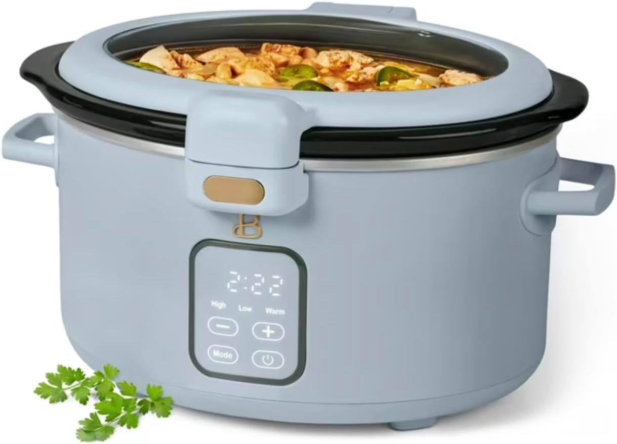 4 Qt Programmable Slow Cooker with Hinged Locking Lid, Cornflower Blue by Drew Barrymore