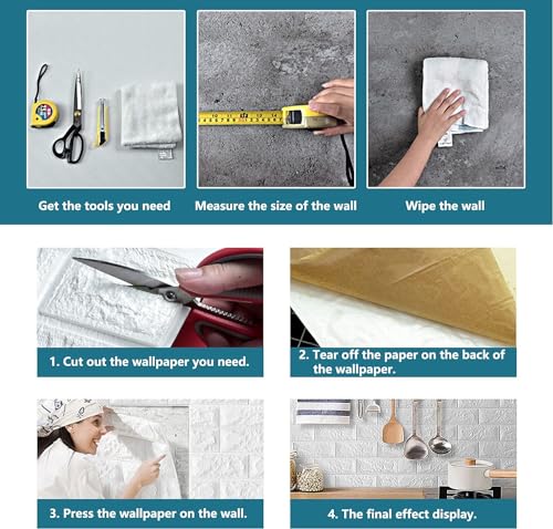 Image of 15 Pack White Self-Adhesive Waterproof PE Foam 3D Wall Panels 4mm Thickness Wallpaper Sticker for Bathroom, Living Room, and Home Decoration, 70 x 77cm, Appx. 5.8 Sq Feet.