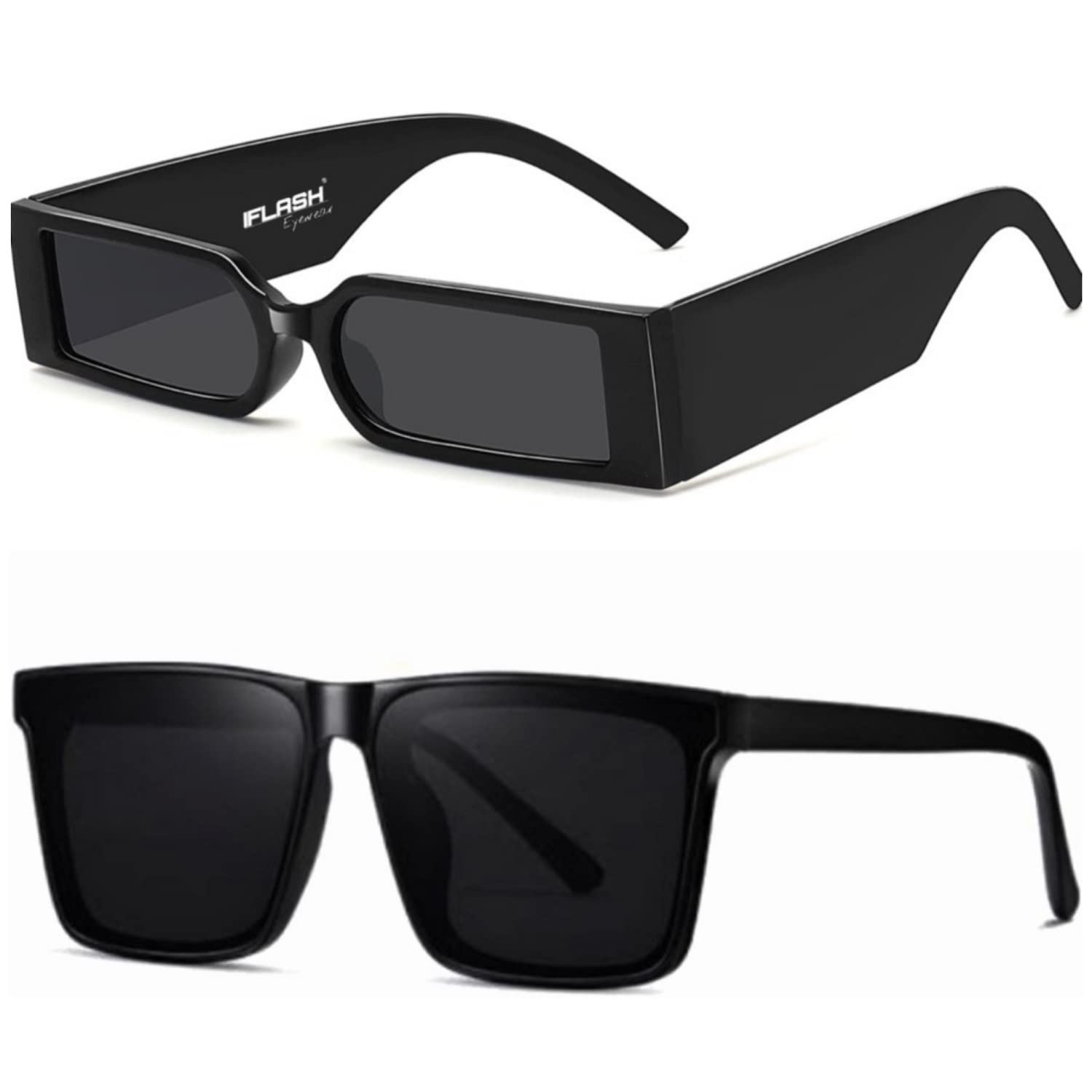 IFLASH Unisex Square Sunglasses Black Frame for Men Women Free Size, Pack Of 2