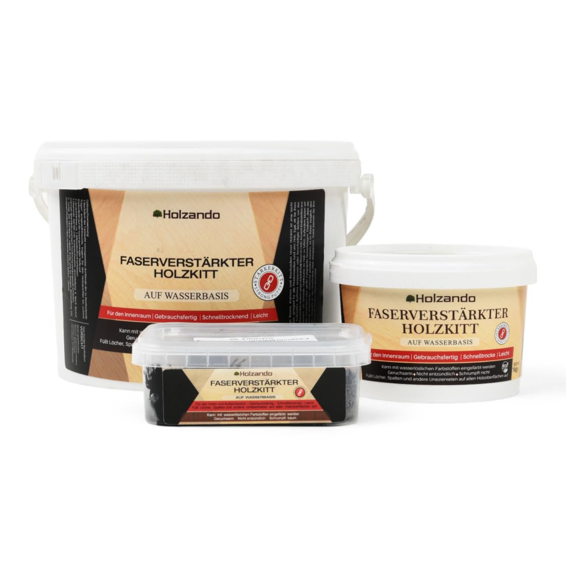 Holzando® Faserverstärkter Holzkitt "Extra Stark" – Holzspachtelmasse für Holz, OSB & Wände – Holz Reparaturset für Innen & Außen – Fensterkitt, Holzpaste, Wood Filler Schwarz 30-5Kg