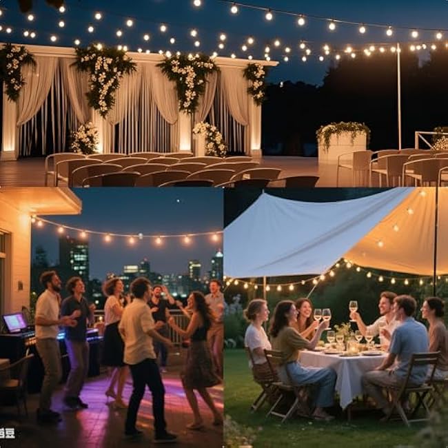 HJQ 60FT Solar String Lights Outdoor, Waterproof Patio Lights Solar-Powered with Remote & USB Charging, 20+1 LED Shatterproof Bulbs, 3 Modes, Dimmable Solar Hanging Lighting for Garden Backyard Decor