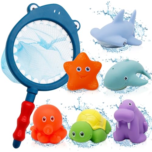 Giocattoli da Bagno per Bambini 7 Pezzi Giochi Bagnetto per Bambini 1 2 3 4 Anni, Giochi Doccia per Vasca Da Bagno, Giochi Acqua, Giocattolo Che Nuota per Neonati Ragazzi Ragazze
