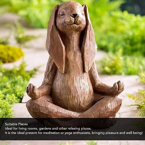 Escultura de conejo meditando de resina 4.7 pulg miniatura 4