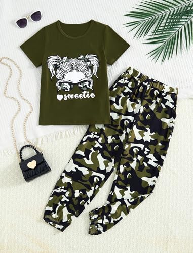 Image of Girls Clothes Cool Girl T Shirt Cargo Pants Camo Outfit | Short Sleeve, 2 Piece, School, Dance, Four Seasons, Kids Clothing Set, Size 6-14